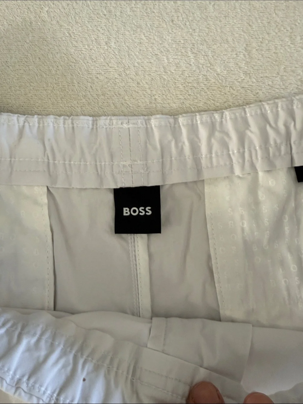 BOSS White Elastic Waist Drawstring Shorts